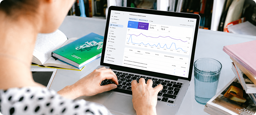 Search engine optimization marketing dashboard mockup displayed on a laptop
