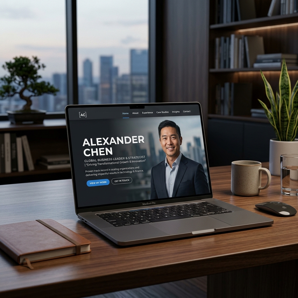 Portfolio website mockup displayed on a laptop